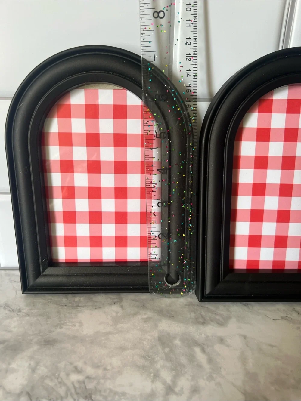 Black Arch Photo Frame Pair with Red Gingham Inserts